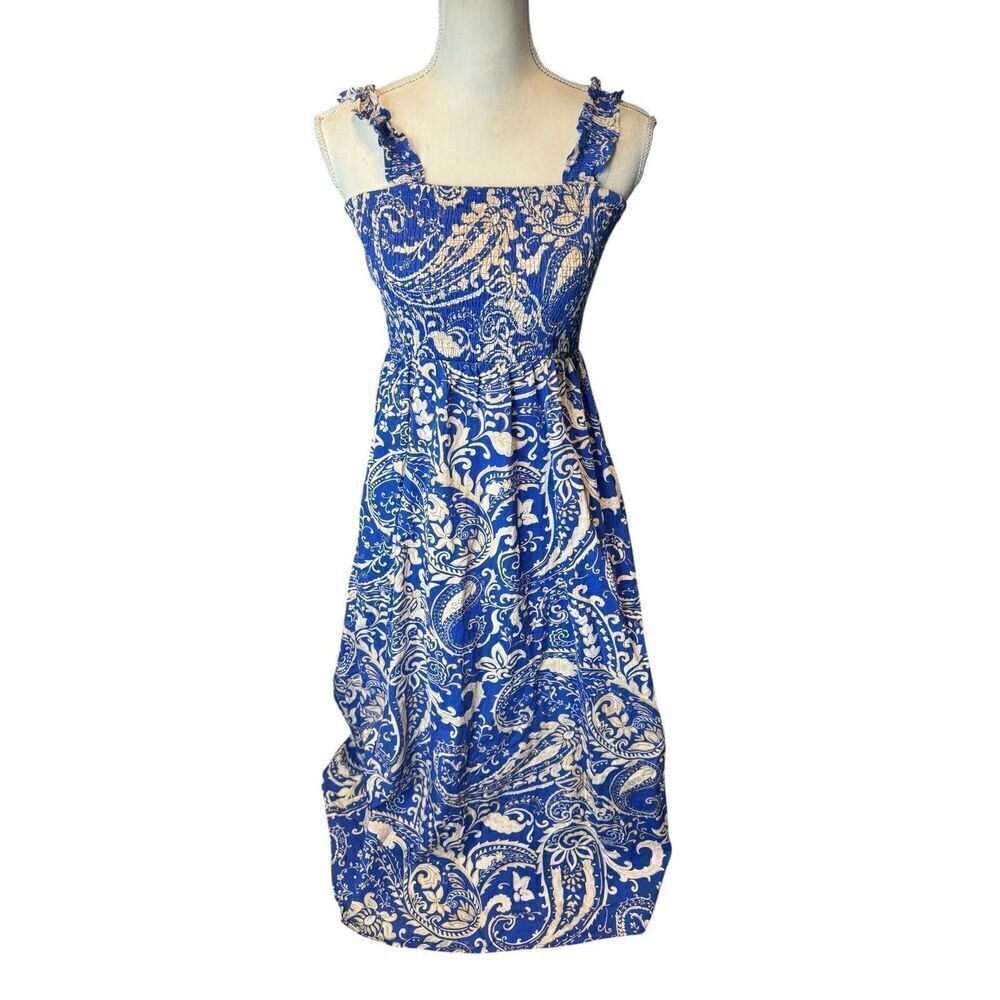 Zara the Kandy Dress Printed Poplin Midi Smocked CottageCore Beachy Floral Sz M
